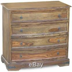 Jali 4 Drawer Bow Chest Of Drawers Sheesham Wood Furniture Honey