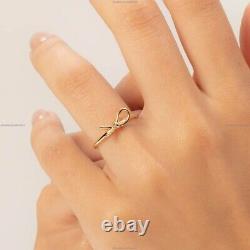 0.02 Ct Diamond No Stone Cross Bow Band Engagement Ring For Girls 14k Gold