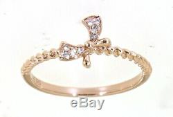 0.03 Carat Real Natural Cluster Diamond Bow Style Ring Jewelry 14K Rose Gold