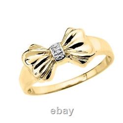 0.1 Ct Round Cut Diamond Bow Knot Engagement Promise Ring 14K Yellow Gold Finish