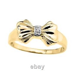 0.1 Ct Round Cut Diamond Bow Knot Engagement Promise Ring 14K Yellow Gold Finish