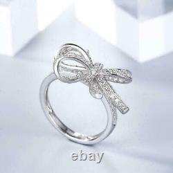 1.20Ct Round Cut Moissanite Bow Engagement Ring 14K White Gold Plated Silver