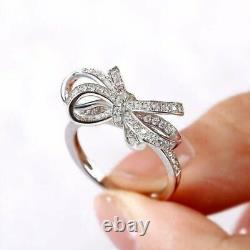 1.20Ct Round Cut Moissanite Bow Engagement Ring 14K White Gold Plated Silver
