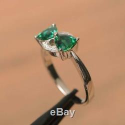 1.2ct Trillion Cut Green Emerald Bow Design Engagement Ring Solid 14K White Gold