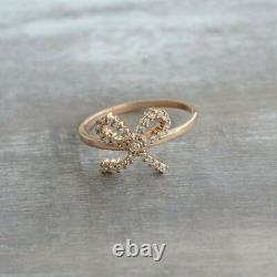 1.3 Ct Round Cut Simulated Diamond Bow Engagement Ring For Gift Rose Gold Plated