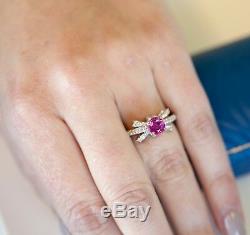 1.48ct Natural Pink Sapphire and. 38ctw Diamond Bow Ring in 14k