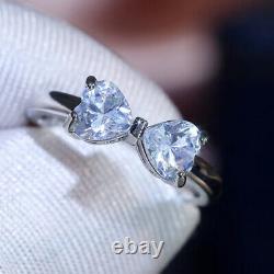 1.50 Ct Heart Diamond Bow Shape Knot Engagement Promise Ring 14K White Gold Over
