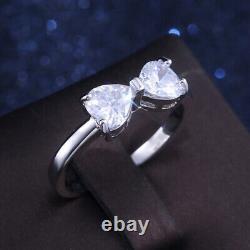 1.50 Ct Heart Diamond Bow Shape Knot Engagement Promise Ring 14K White Gold Over
