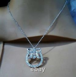 1.57Ctw Diamond Bow Pendant Brooch with Chain 14K White Gold VVS2 E F 8.22Grams
