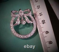 1.57Ctw Diamond Bow Pendant Brooch with Chain 14K White Gold VVS2 E F 8.22Grams