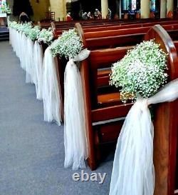 10 Wedding Church white gypsium Pew Ends Tulle Bows Chair ribbon Decoration