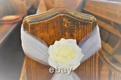10 X Wedding Church Pew Ends Tulle Bows. Flowers Ivory Rose Ties Chair sash