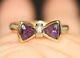 100% 9k Solid Yellow Gold 0.8ct Amethyst 0.025ct Diamond Bow Ring Sz 6.75 or N
