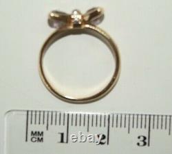 100% 9k Solid Yellow Gold 0.8ct Amethyst 0.025ct Diamond Bow Ring Sz 6.75 or N