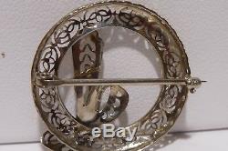 10k White Gold Bow Filigree Brooch Pin Branch Round Holiday Handcrafted Estate
