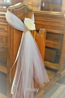 12 X Wedding Church Pew Ends Tulle Bows Decoration. Pew End Flower