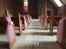 12 X Wedding Church Pew Ends Tulle Bows Decoration. Pink with flower
