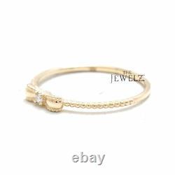 14K Gold 0.03 Ct. Genuine Diamond Bow Design Beaded Band Ring Fine Jewelry