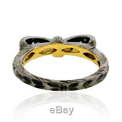 14K Yellow Gold Bow Band Ring Pave Diamond Sterling Silver Vintage Jewelry