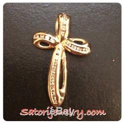 14K Yellow Gold Bow Cross Pendant with Diamond Brand New Free Gift Box&Shippping