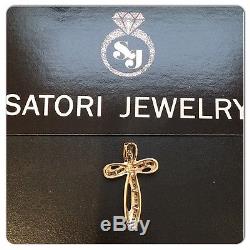 14K Yellow Gold Bow Cross Pendant with Diamond Brand New Free Gift Box&Shippping