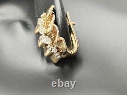 14k Gold Clip Earrings With Phianite Stones Fianite Diamond Flower Girl Leaf BOW