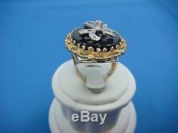 14k Gold Large Oval Onyx And Diamond Bow Ladies Cocktail Ring 16.1 Grams