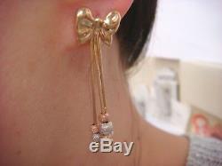 14k Multi-tone Gold Bows Dangle Post Earrings With Beats, 5.4 Grams