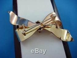 14k Pink And Green Gold Large Retro Bow Brooch With Rubies 10.3 Grams
