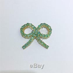 14k Solid Yellow Gold Genuine Emerald Bow Pendant. Retail $1300