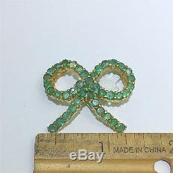 14k Solid Yellow Gold Genuine Emerald Bow Pendant. Retail $1300