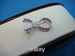 14k White Gold Ruby And Diamonds Small Bow Brooch, 2.3 Grams, 27.4 MM Long