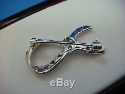 14k White Gold Ruby And Diamonds Small Bow Brooch, 2.3 Grams, 27.4 MM Long