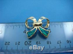 14k Yellow Gold Fancy Bow Pendant-slide With Multi-color Inlaid Opal, 5.6 Grams