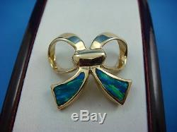 14k Yellow Gold Fancy Bow Pendant-slide With Multi-color Inlaid Opal, 5.6 Grams