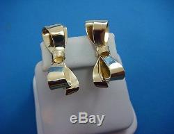 14k Yellow Gold Retro Modern, Bow Design Earrings Screw Non Pierced 8.5 Grams