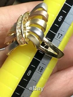 14k solid real Gold Yellow white Rose BOW Ring manmade Diamond 5.8g 8 6 7 9 10