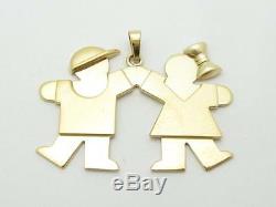 14kt Yellow Gold Unique Boy & Girl Charm Pendant With Holding Hands Bow Hat Gift