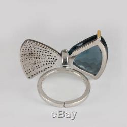 17.25Ct Blue Topaz Bow Cocktail Ring 925 Sterling Silver Pave Diamond Jewelry