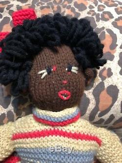 17 Folk Art Doll Brown Negro Black Americana Primitive Bows Hand Made Girl Toy
