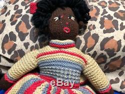 17 Folk Art Doll Brown Negro Black Americana Primitive Bows Hand Made Girl Toy