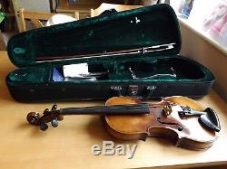 1880 Hand Made German Antique Violin complete with bow, strings, case and tuners
