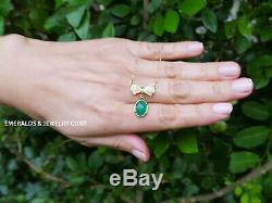 18K Oval Emerald Pendant Natural Colombian Emerald & Diamond Bow Necklace
