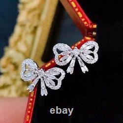 18K White Gold Diamond Bow Ribbon Stud Earrings 0.50ctw Vintage Elegant Earrings