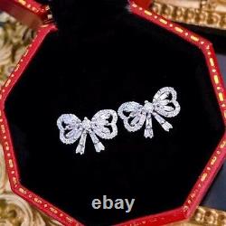 18K White Gold Diamond Bow Ribbon Stud Earrings 0.50ctw Vintage Elegant Earrings