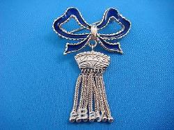 18k Yellow Gold Antique Bow Brooch/pin With Tassels And Blue Enamel, 9.3 Grams
