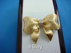 18k Yellow Gold Large Bow Pin-brooch With Genuine Diamonds 11.7 Grams High End