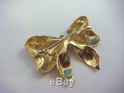 18k Yellow Gold Large Bow Pin-brooch With Genuine Diamonds 11.7 Grams High End