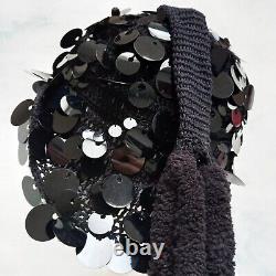 1920s' style woman fashion handmade hat crochet italy iconic luxury black sequin