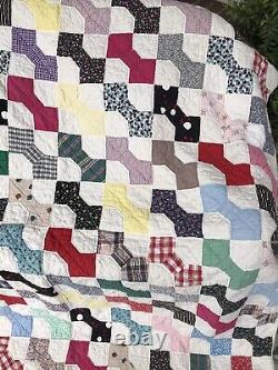 1960's Vintage Hand-Stitched Bow Tie Quilt Top 68 by 82